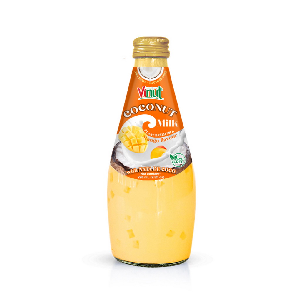 Vinut Coconut Milk, Mango Flavour, Plant Based Milk, With Nata De Coco, Non Dairy, Lactose Free, GMO Free, Glass Bottle, 9.8 fl oz (290 mL)
